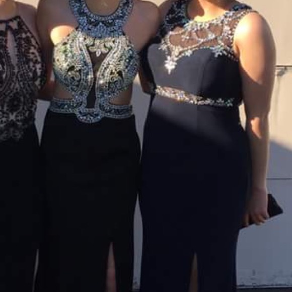 Navy Bedazzled Prom Dress - Picture 4 of 4